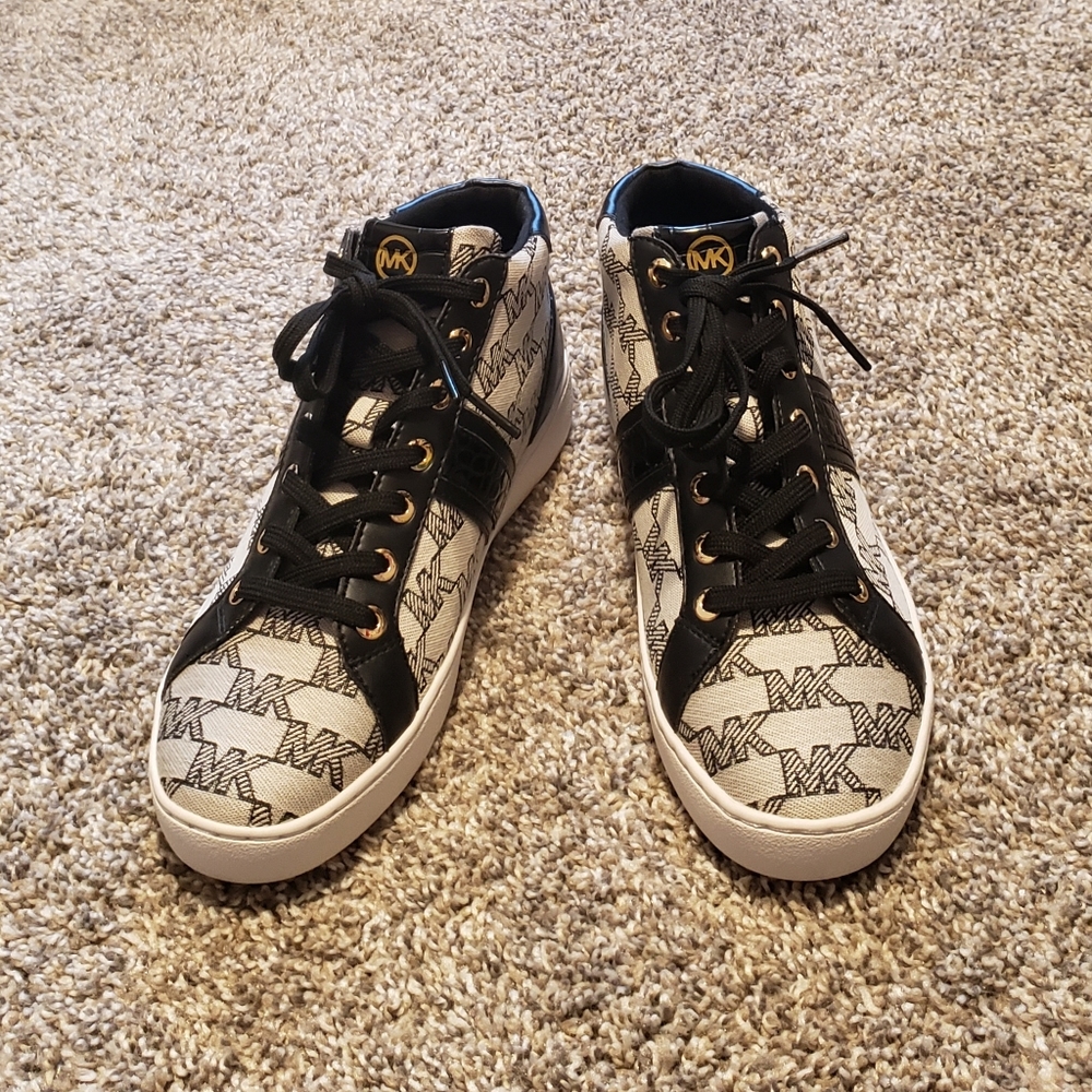 Michael Kors Chapman High Tops Sneakers, Natural/Black, Womens Shoes 6.5